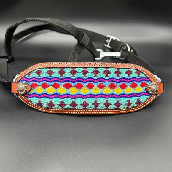 Showman Nylon Bronc Halter Aztec Western Brown Leather Teal Pink Purple Stripes - Picture 4 of 9